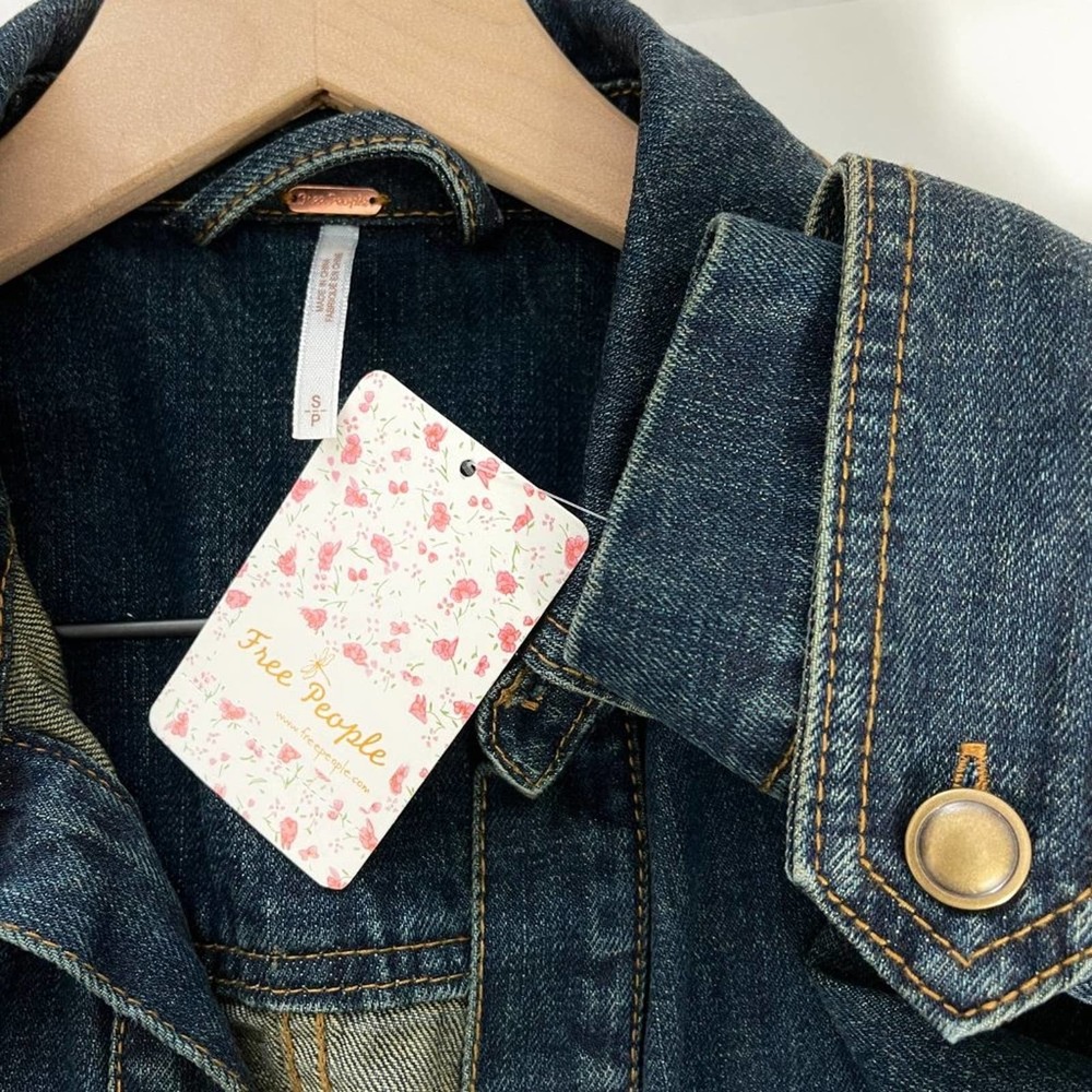 FREE PEOPLE NWT Belted Dark Blue Denim Jacket Coat — Small - Picture 13 of 16